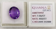 7.50/CT Natural Amethyst Gemstone with Govt. Lab Certificate